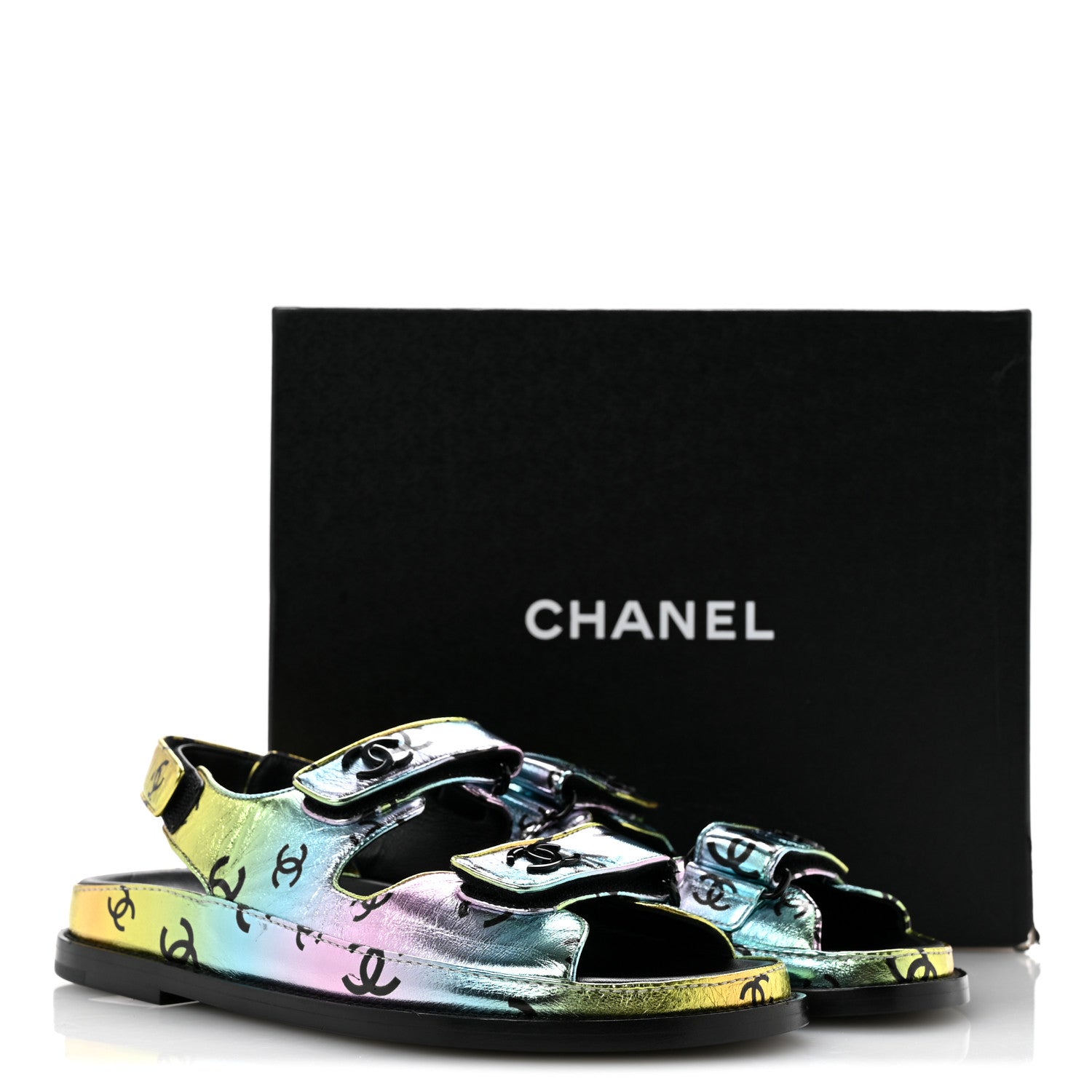 Chanel Laminated Lambskin Printed CC Dad Sandals 38 Multicolor 10 of 10