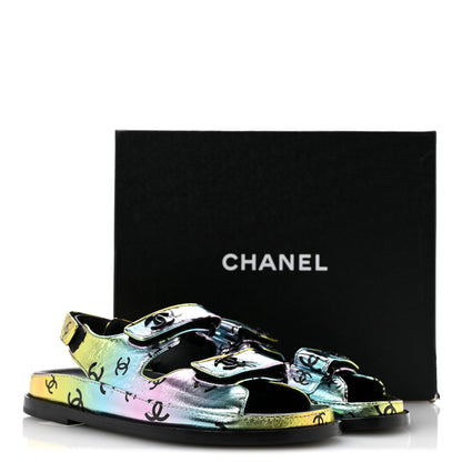 Chanel Laminated Lambskin Printed CC Dad Sandals 38 Multicolor 10 of 10