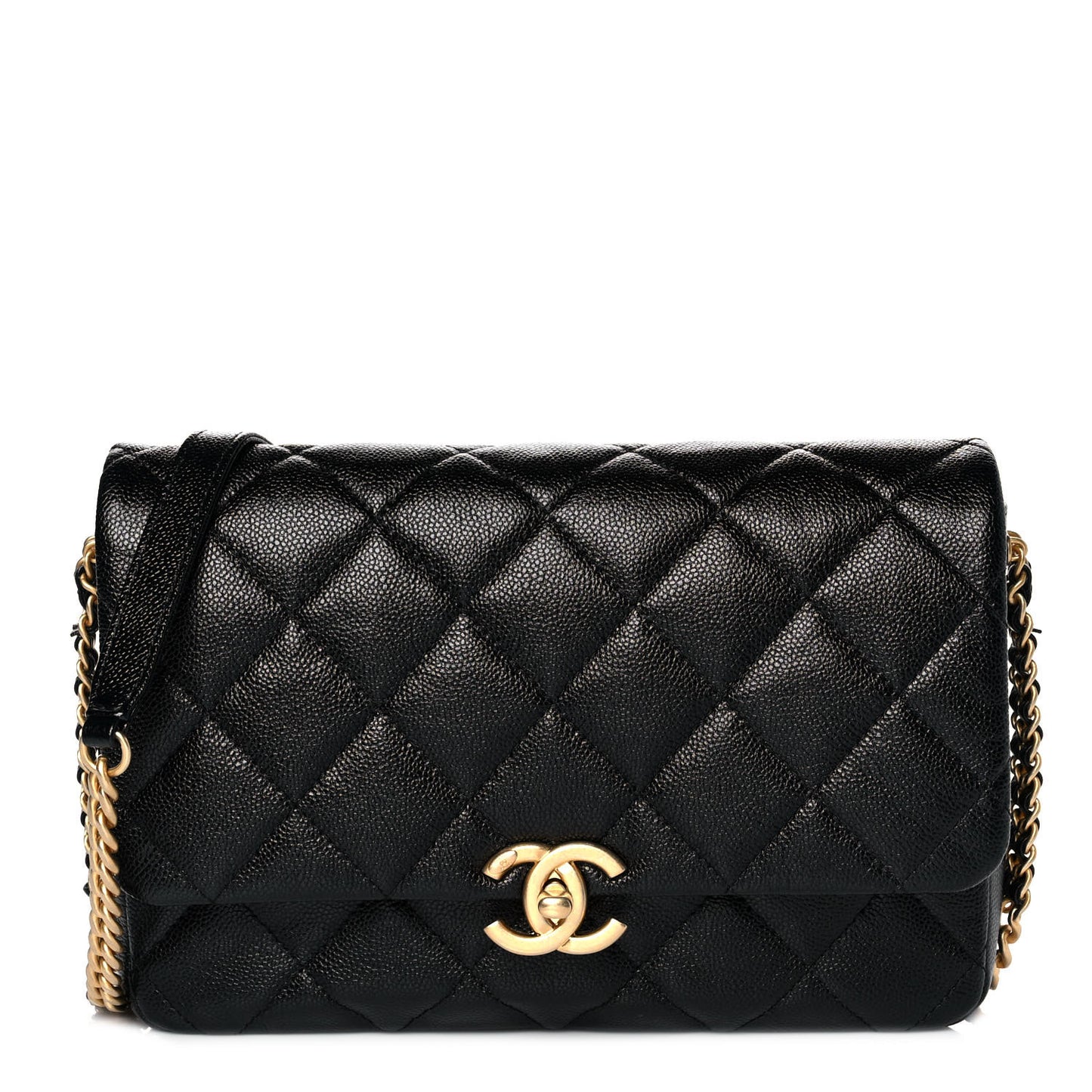 Shiny Caviar Quilted Large Chain Melody Flap Black