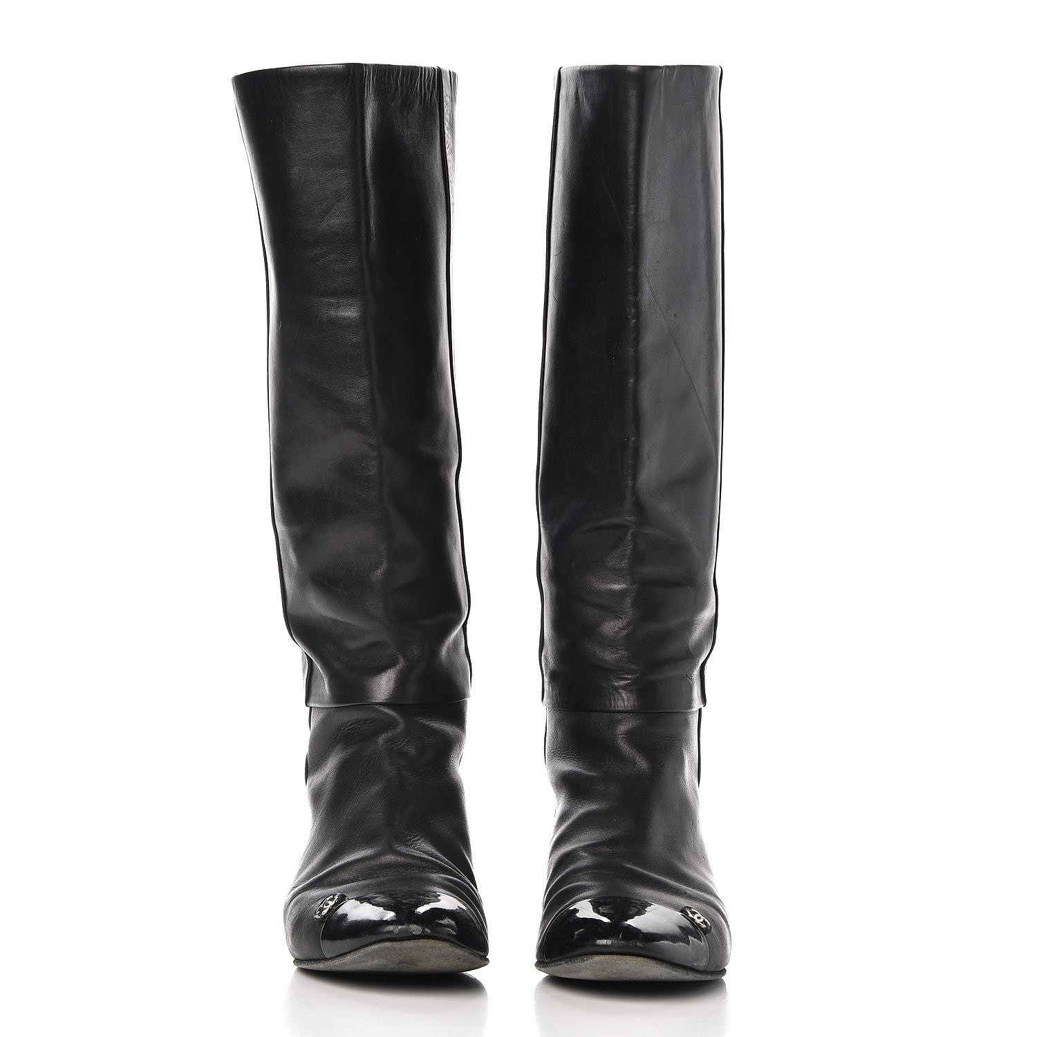 Chanel Lambskin Patent Cap Toe CC High Boots 38 Black 2 of 18