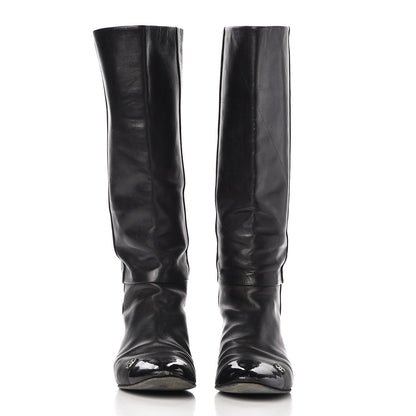 Chanel Lambskin Patent Cap Toe CC High Boots 38 Black 2 of 18