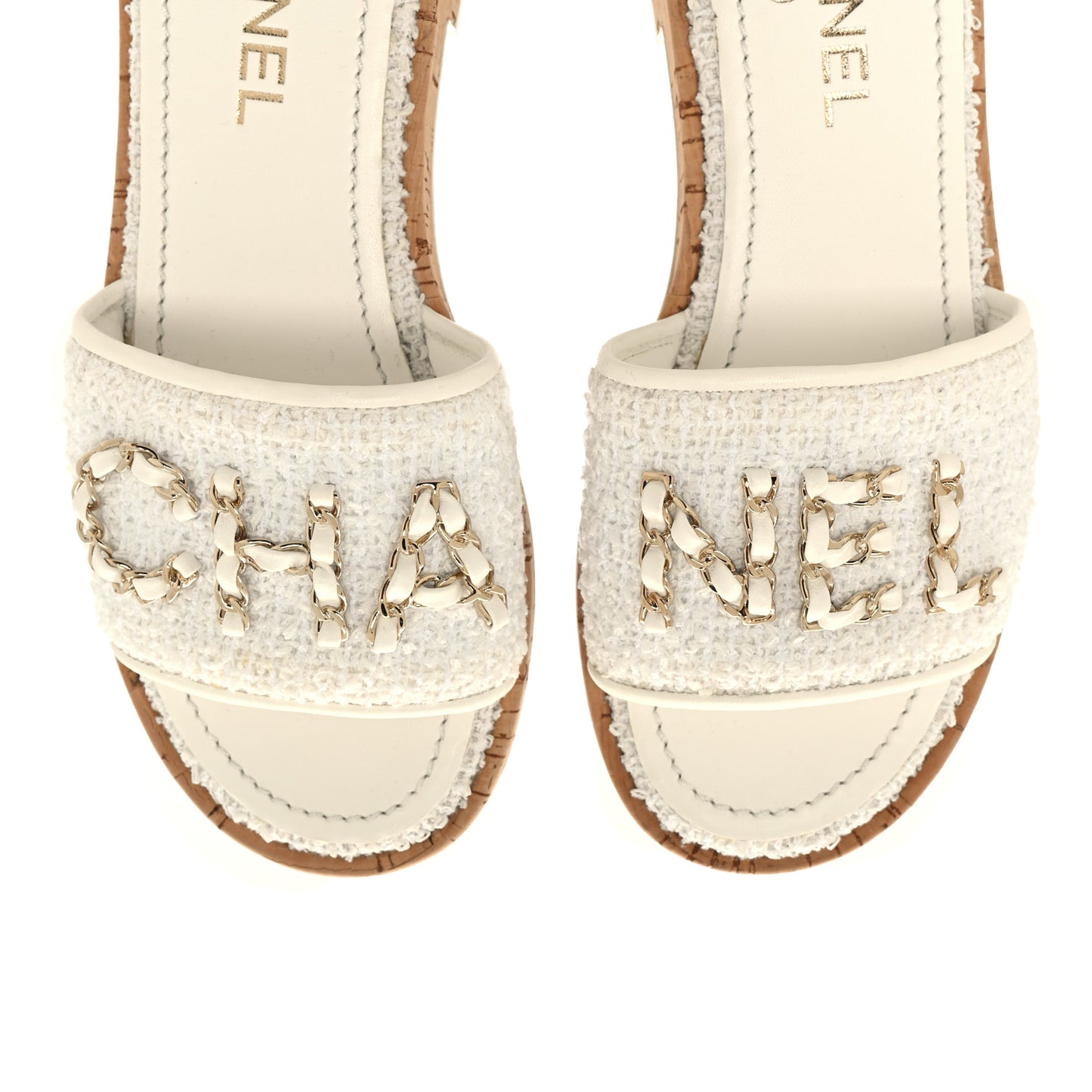 Tweed Cork CC Chain Mule Sandal 38 White