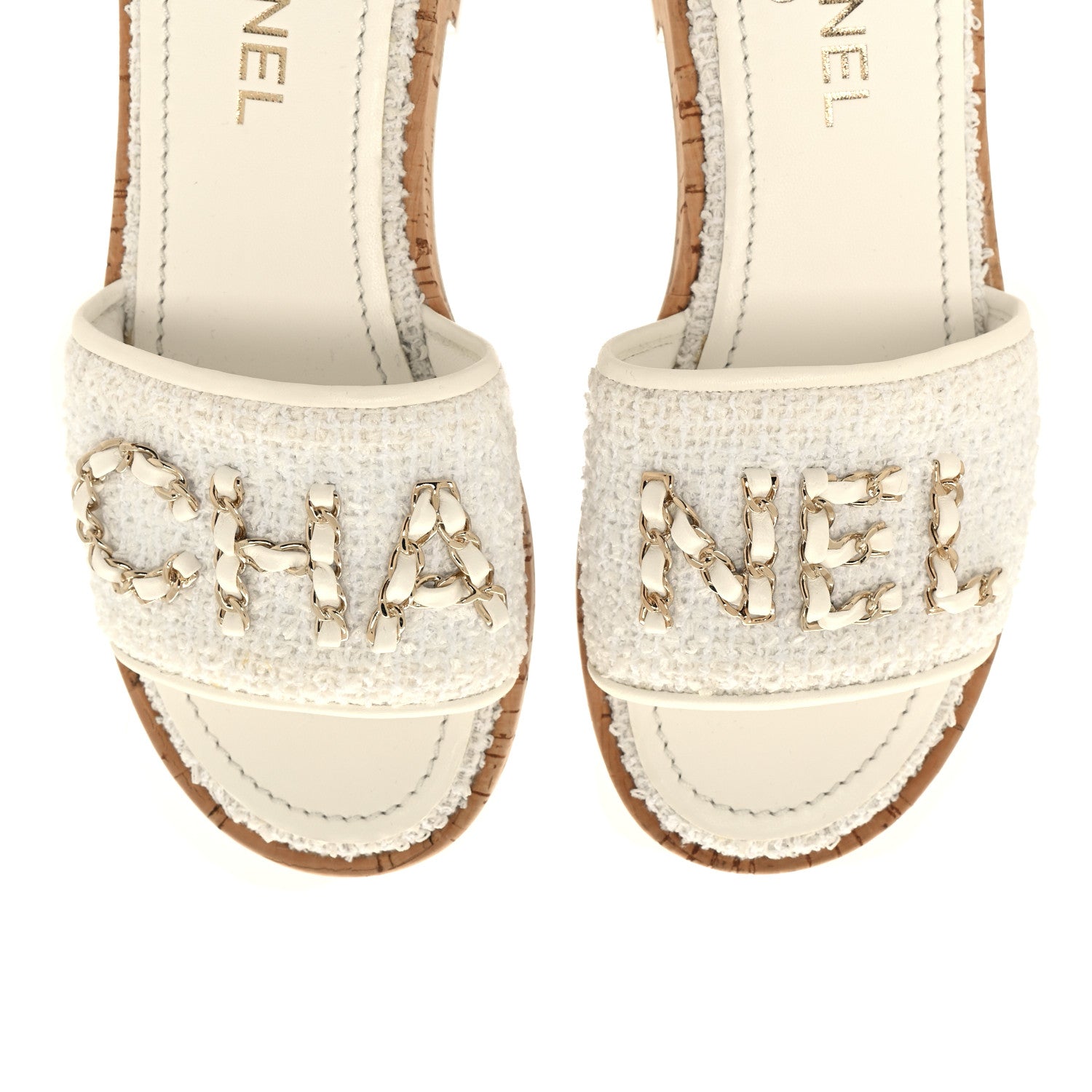 Chanel Tweed Cork CC Chain Mule Sandal 38 White 9 of 9