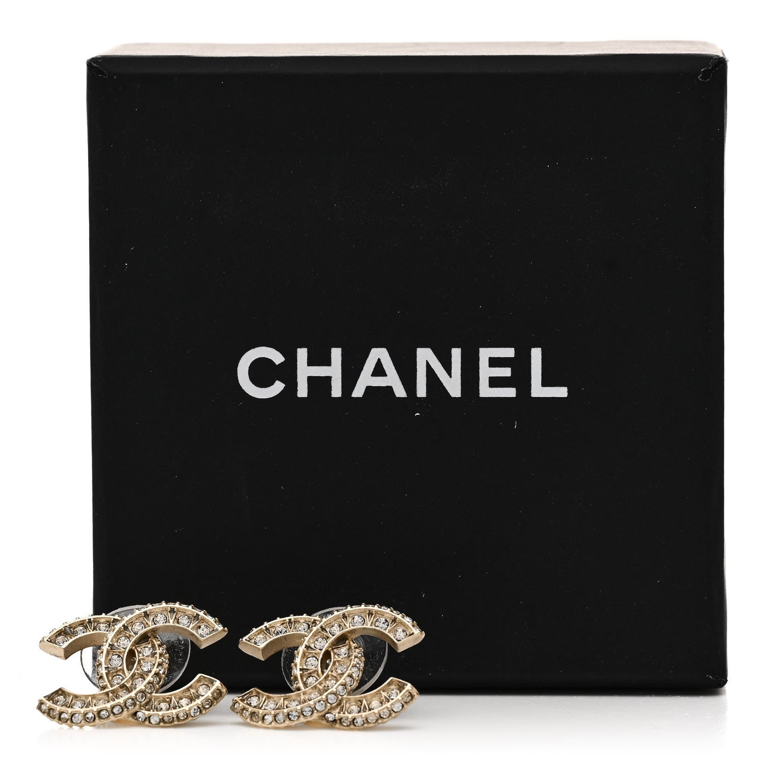 Chanel Crystal Timeless CC Earrings Light Gold 5 of 5