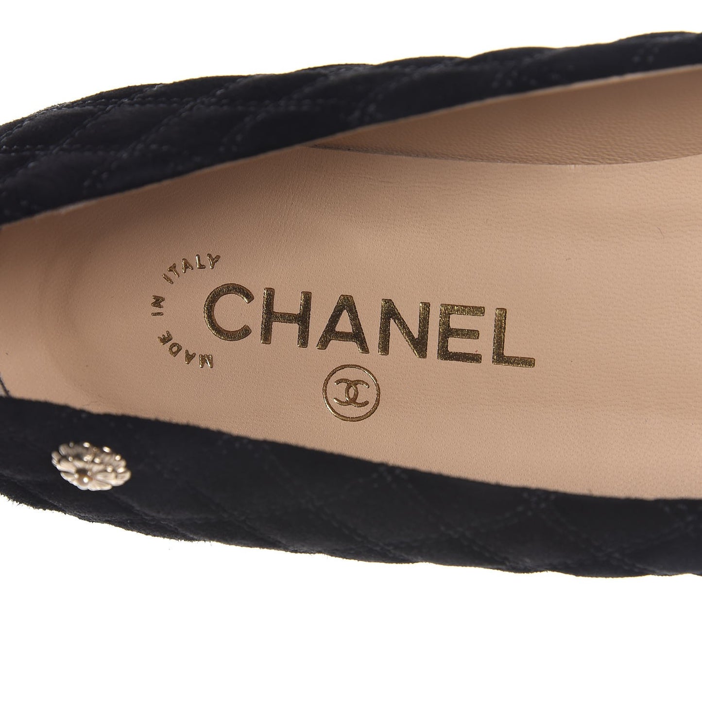 Suede Python Quilted CC Cap Toe Ballerina Flats 40.5 Black Gold