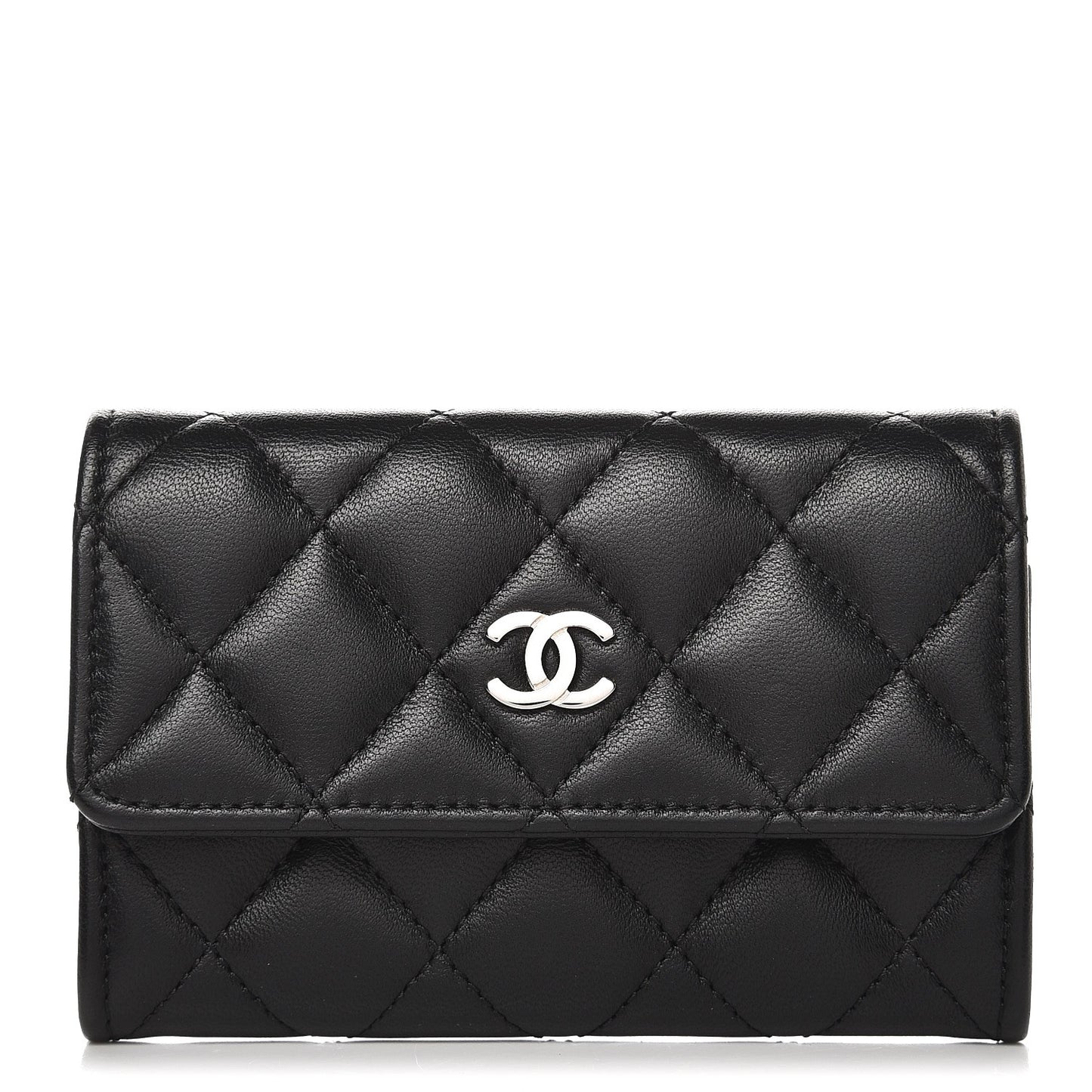 Lambskin Quilted Flap Card Holder Black