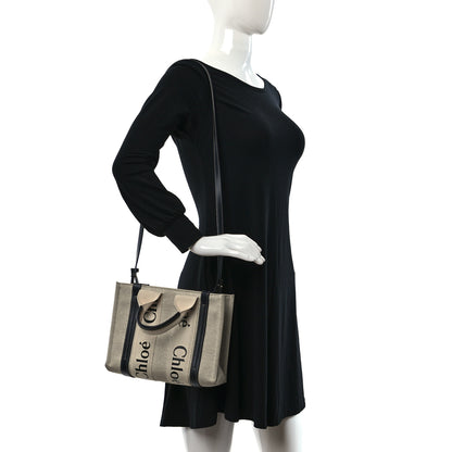 Chloe Cotton Calfskin Small Woody Ribbon Tote With Strap White Navy 2 of 8