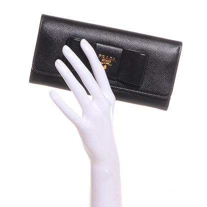 Prada Saffiano Bow Continental Wallet Nero Black 2 of 10