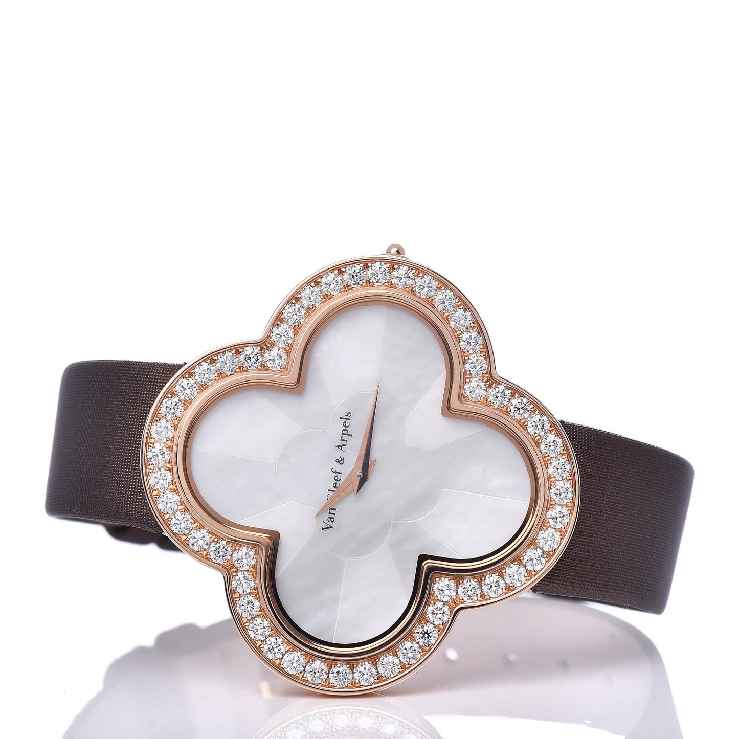 18K Rose Gold Satin Diamond Bezel Mother of Pearl 40mm Alhambra Talisman Quartz Watch