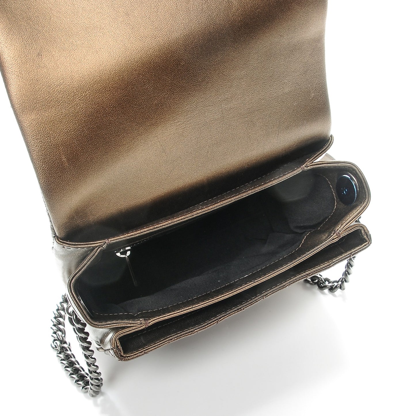 Metallic Goatskin Quilted Small Rock In Rome Flap Bronze