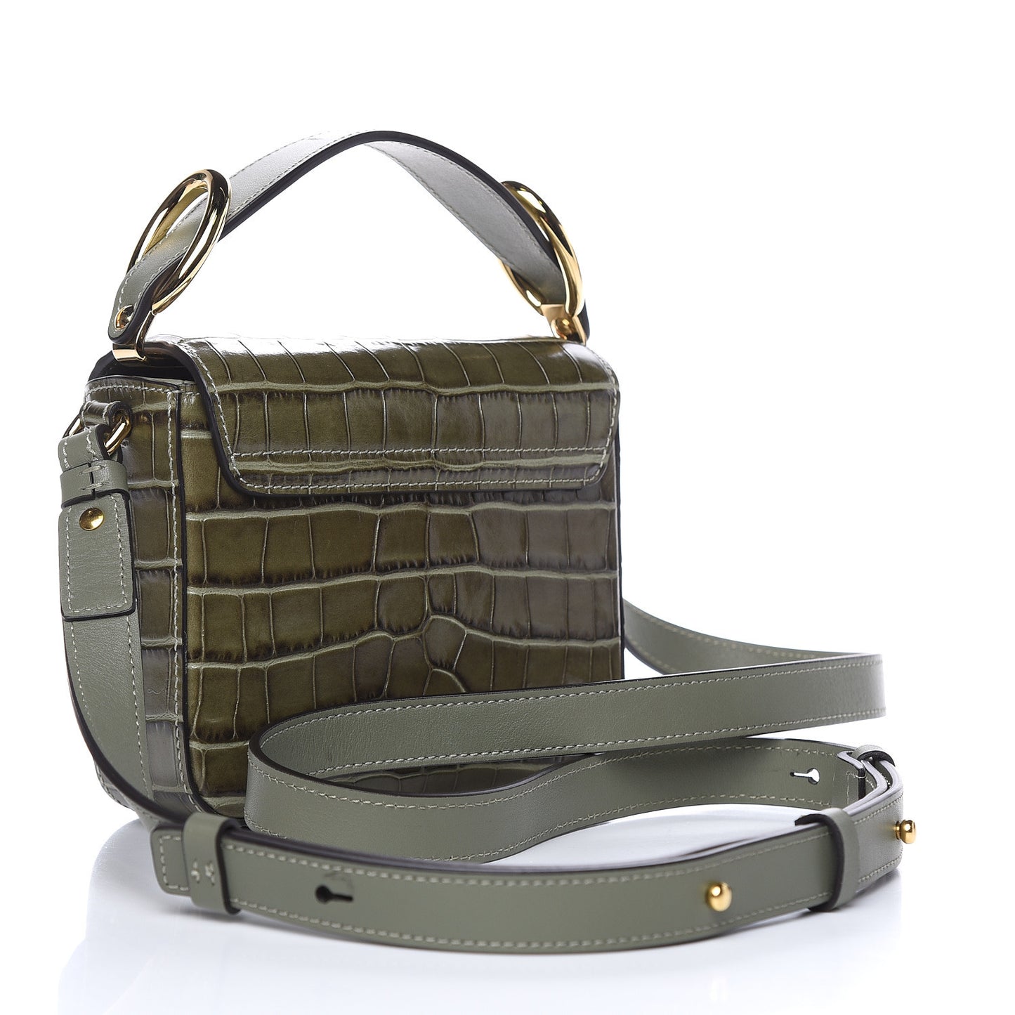 Calfskin Crocodile Embossed Mini C Double Carry Misty Forest