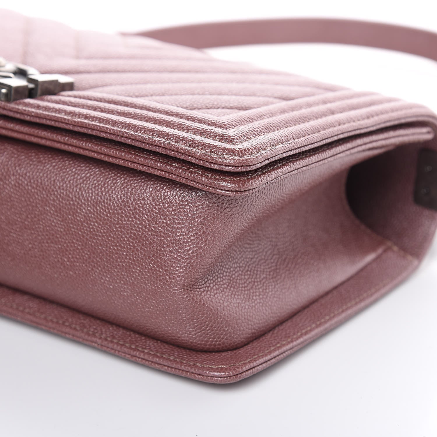 Chanel Metallic Caviar Chevron Quilted Medium Boy Flap Dark Pink 9 of 9