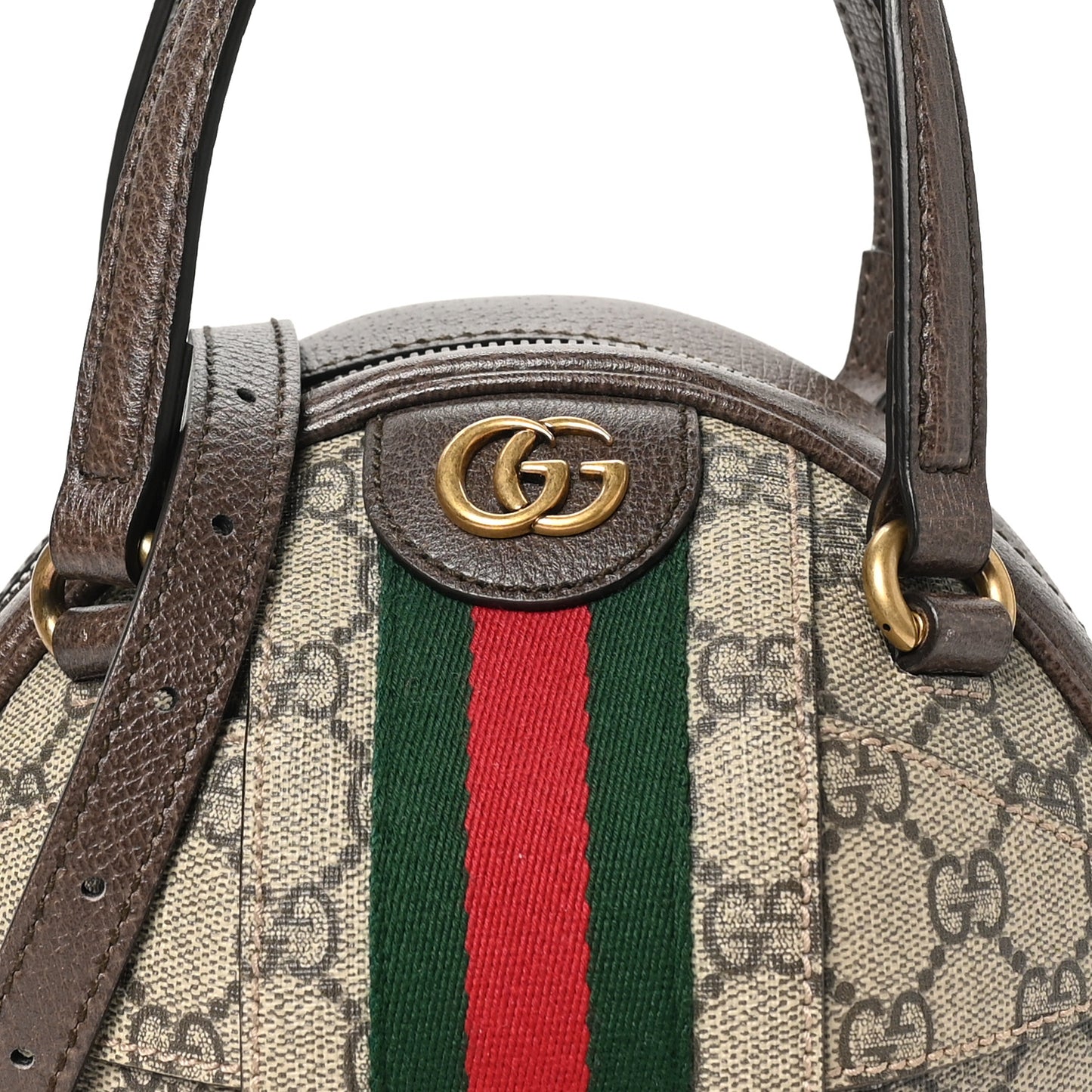 GG Supreme Monogram Textured Dollar Calfskin Web Mini Ophidia Basketball Shaped Shoulder Bag Beige Ebony New Acero