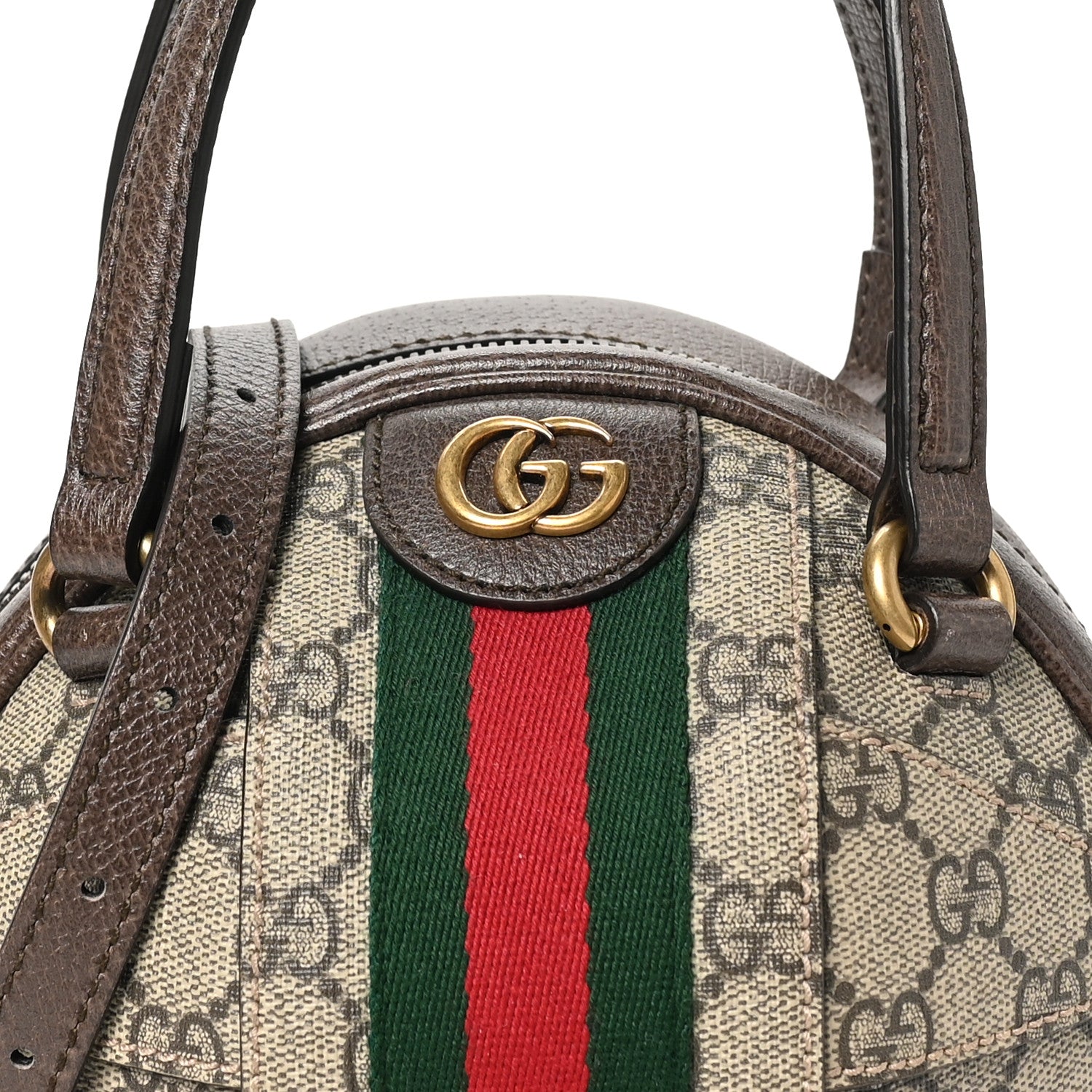 Gucci GG Supreme Monogram Textured Dollar Calfskin Web Mini Ophidia Basketball Shaped Shoulder Bag Beige Ebony New Acero 8 of 10