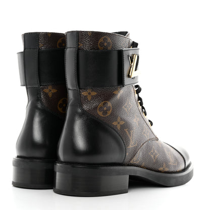 Louis Vuitton Calfskin Monogram Wonderland Flat Ranger Boots 40 Black 4 of 10