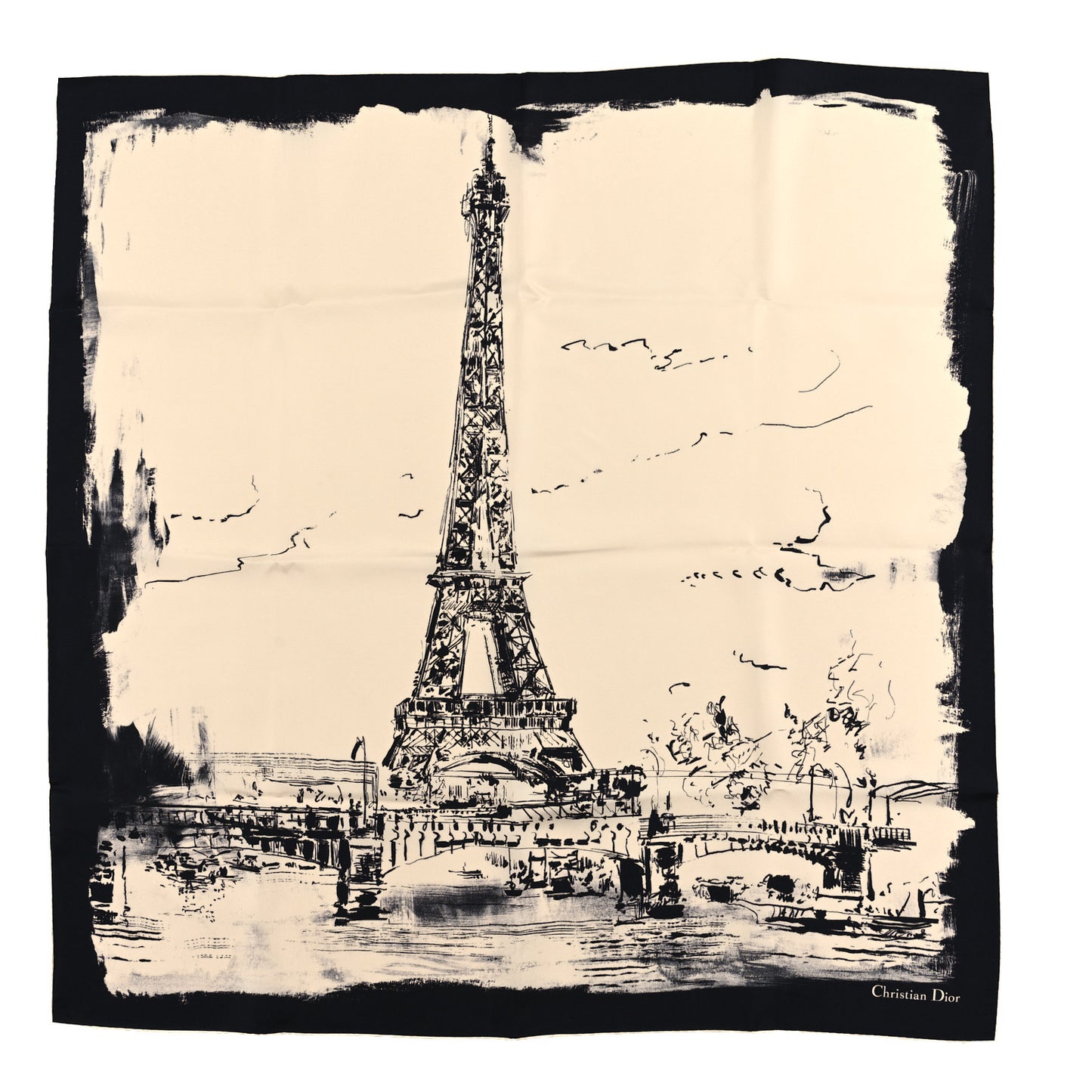 Silk Paris Square Scarf Beige Black