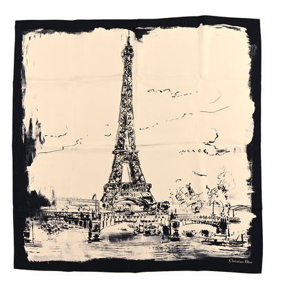 Christian Dior Silk Paris Square Scarf Beige Black 1 of 3