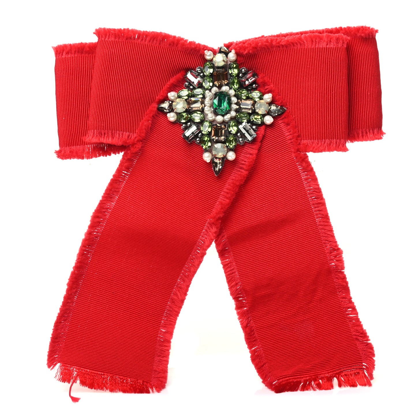 Grosgrain Crystal Bow Brooch Red