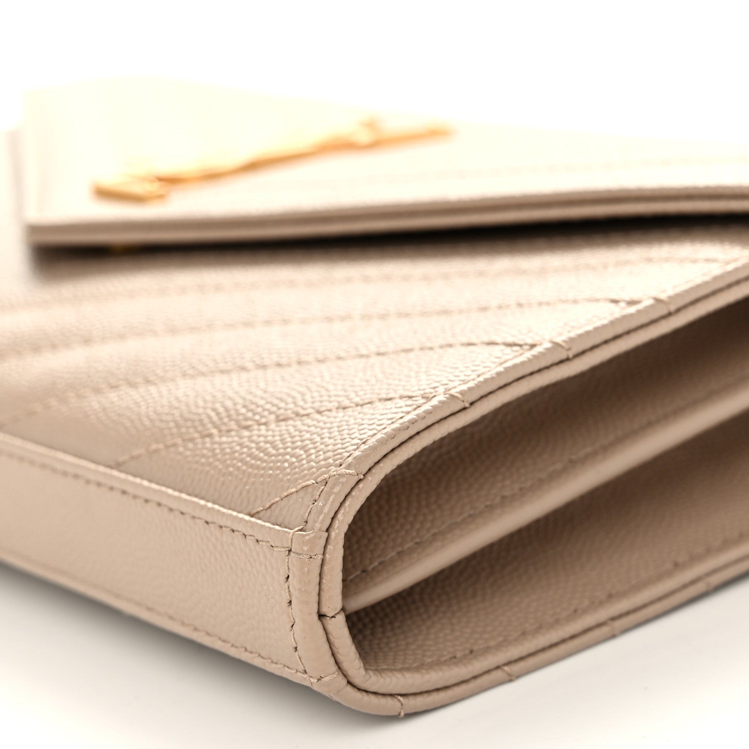Saint Laurent Grain De Poudre Matelasse Chevron Monogram Chain Wallet Dark Beige 9 of 10