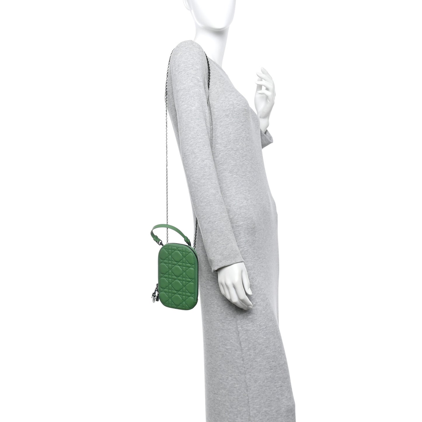 Lambskin Cannage Lady Dior Phone Holder Jade Green