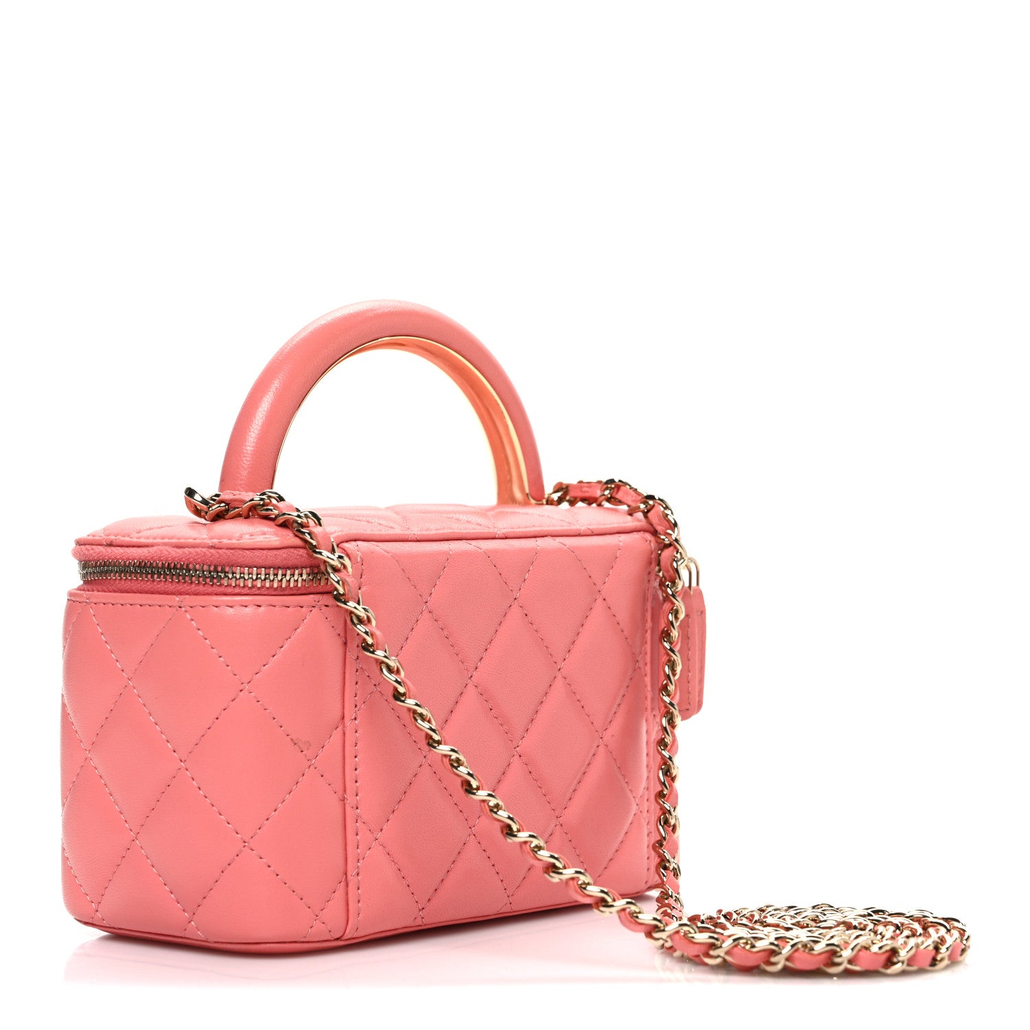 Chanel Lambskin Quilted Small Charming Top Handle Vanity Case With Chain Pink 3 of 11