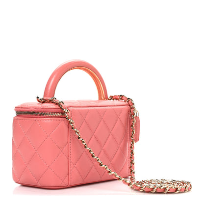 Chanel Lambskin Quilted Small Charming Top Handle Vanity Case With Chain Pink 3 of 11