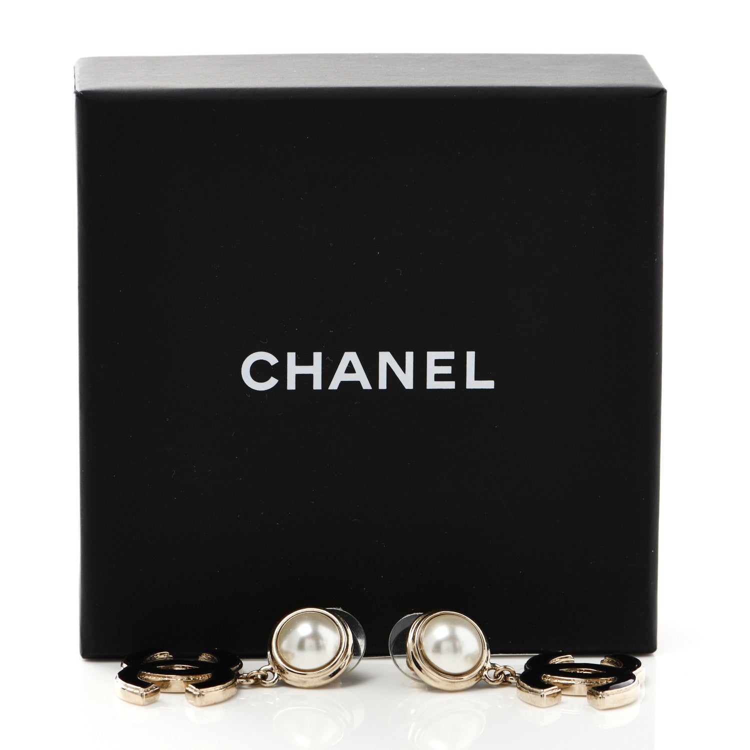 Chanel Pearl Enamel CC Drop Earrings Black 5 of 5