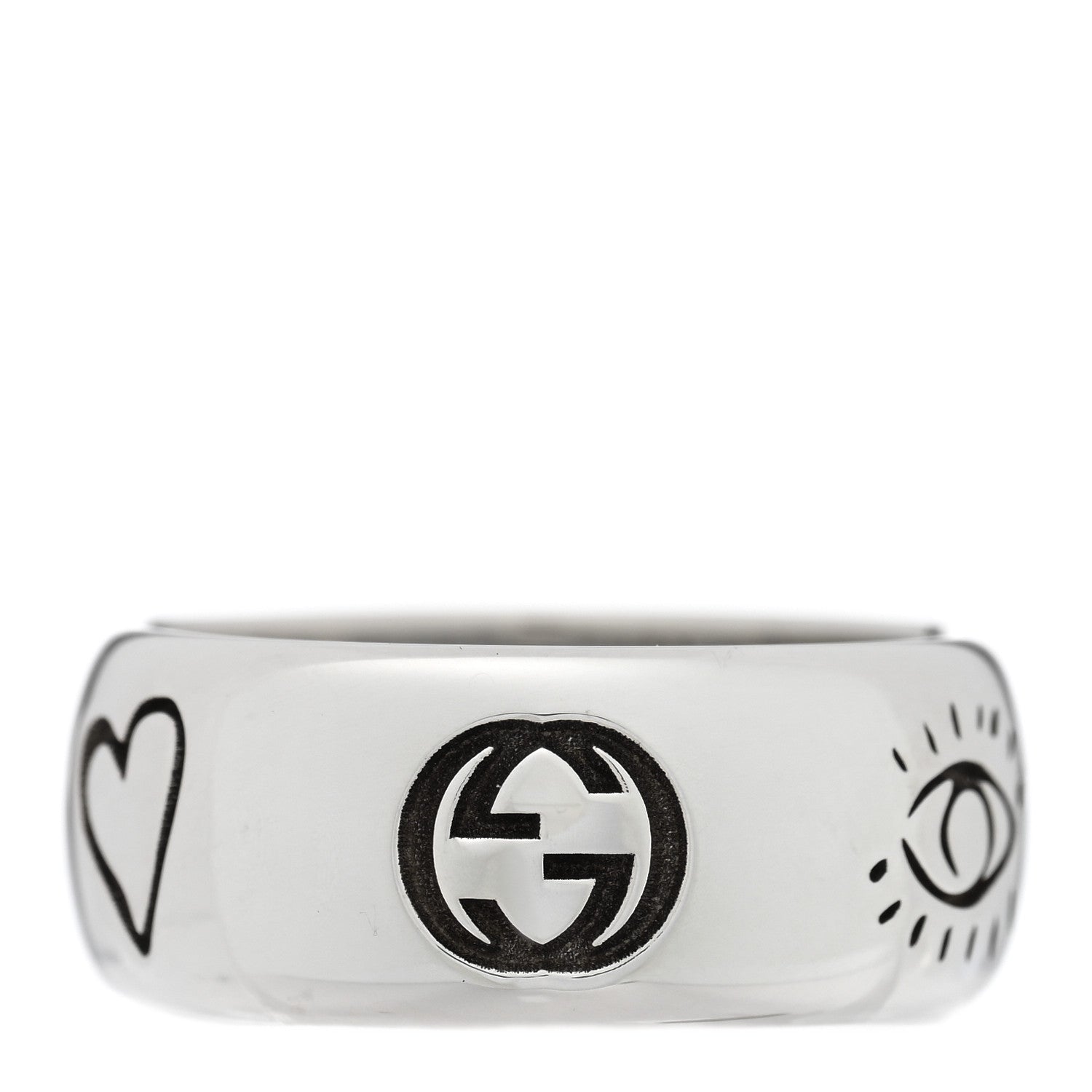 Gucci Sterling Silver Wide Blind for Love Band Ring 61 9.5 1 of 5