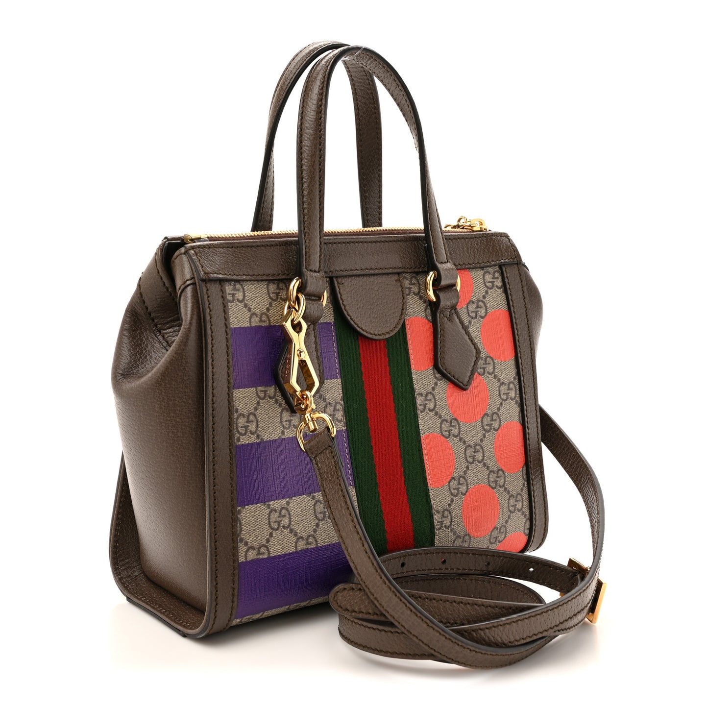GG Supreme Monogram Equestrian Web Small Ophidia Tote Bag Beige Multicolor New Acero