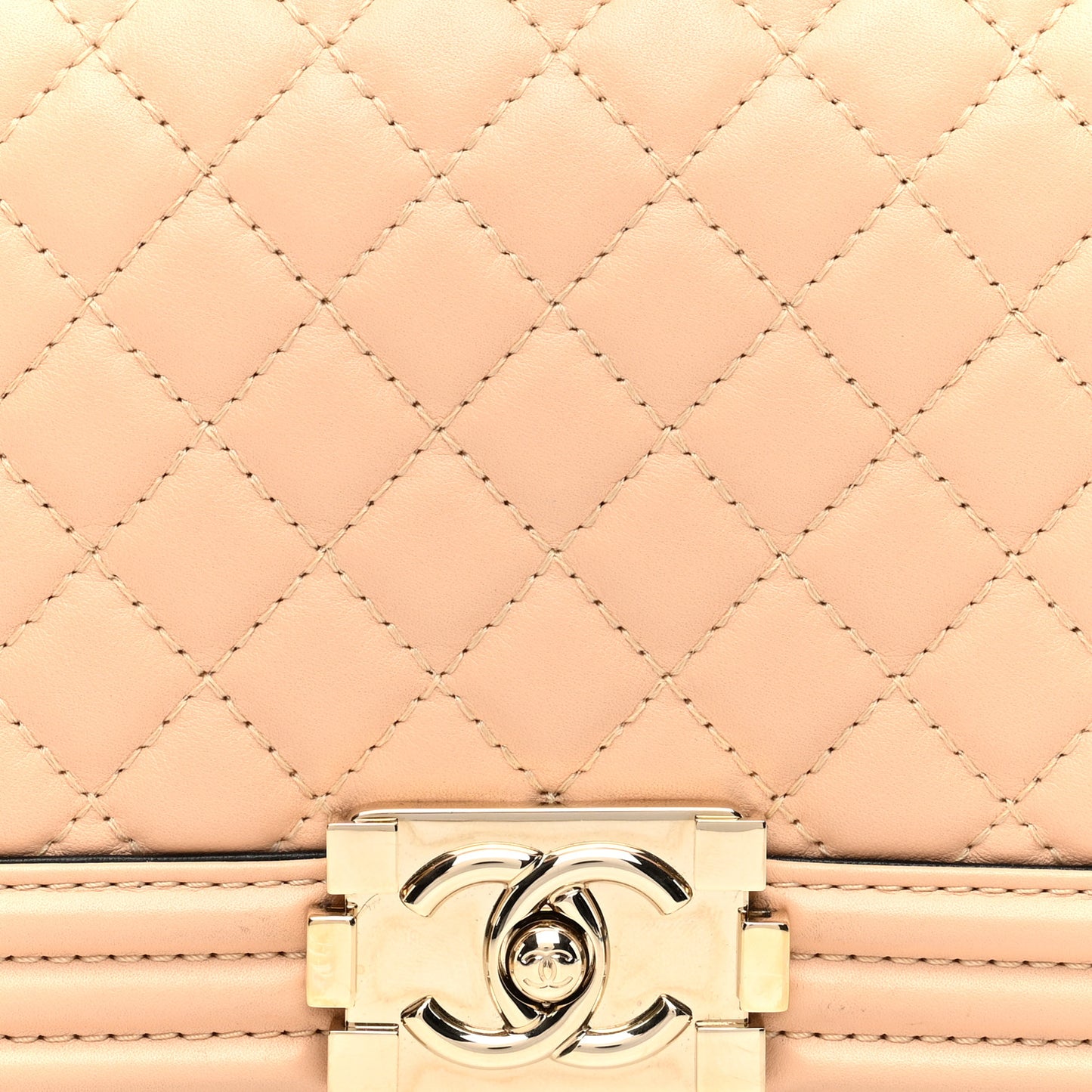 Calfskin Quilted Medium Top Handle Boy Flap Beige Clair