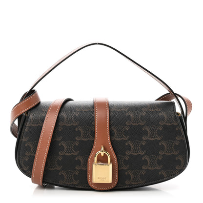 Celine Triomphe Canvas Calfskin Tabou Clutch on Strap Tan 1 of 9