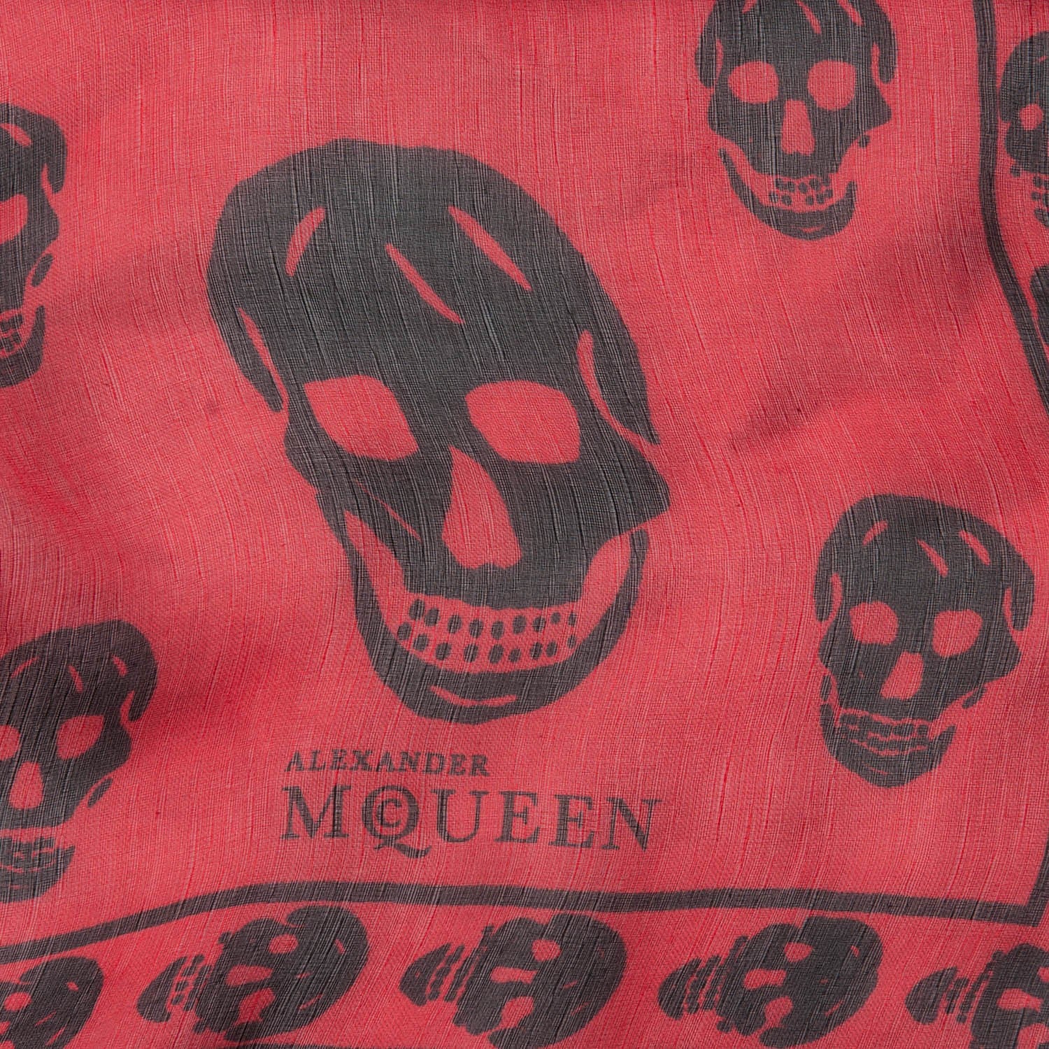Alexander McQueen Silk Chiffon Skull Scarf Red Black 3 of 5