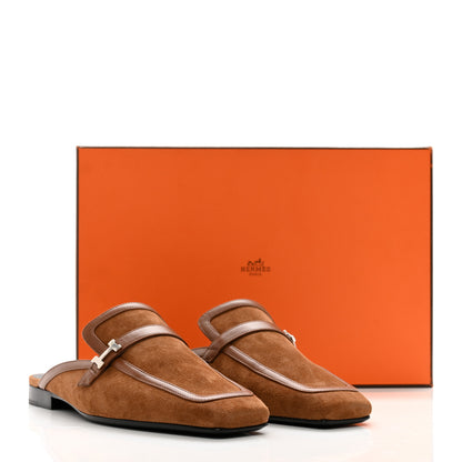 Hermes Suede Goatskin Groupie Mules 37.5 Brun Amourette 9 of 9