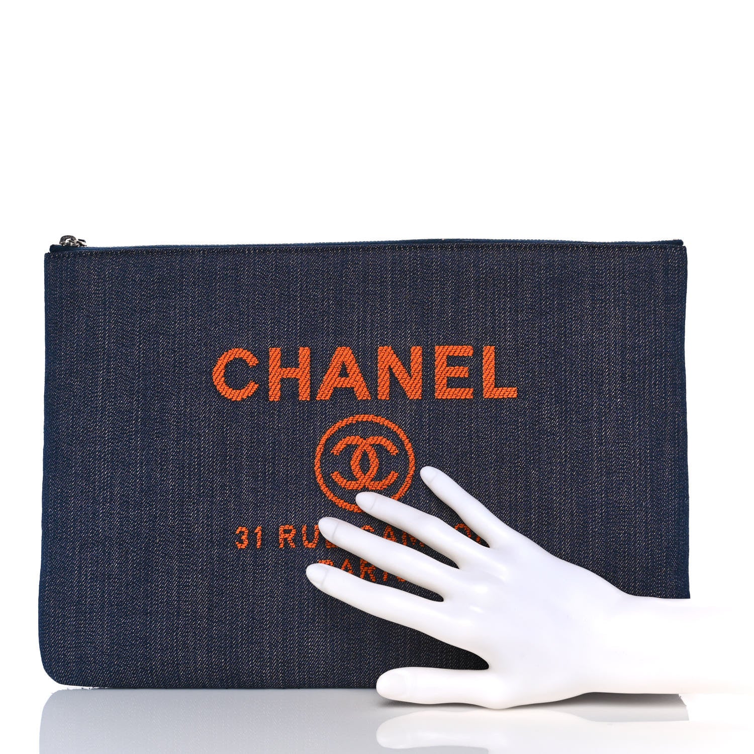 Chanel Denim Medium Deauville Cosmetic Pouch Blue Orange 2 of 10
