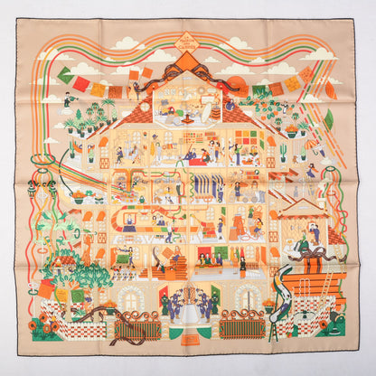 Hermes Silk La Maizeon Des Carres 90 Scarf Beige Orange Vert 2 of 6