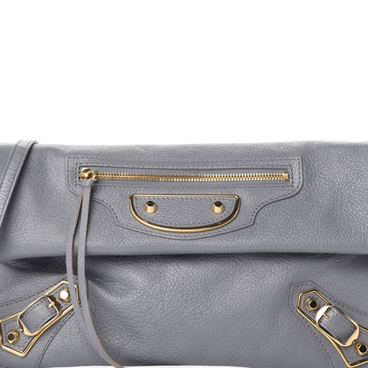 Balenciaga Chevre Gold Metallic Edge Hardware Envelope Clutch Bleu Acier 11 of 12