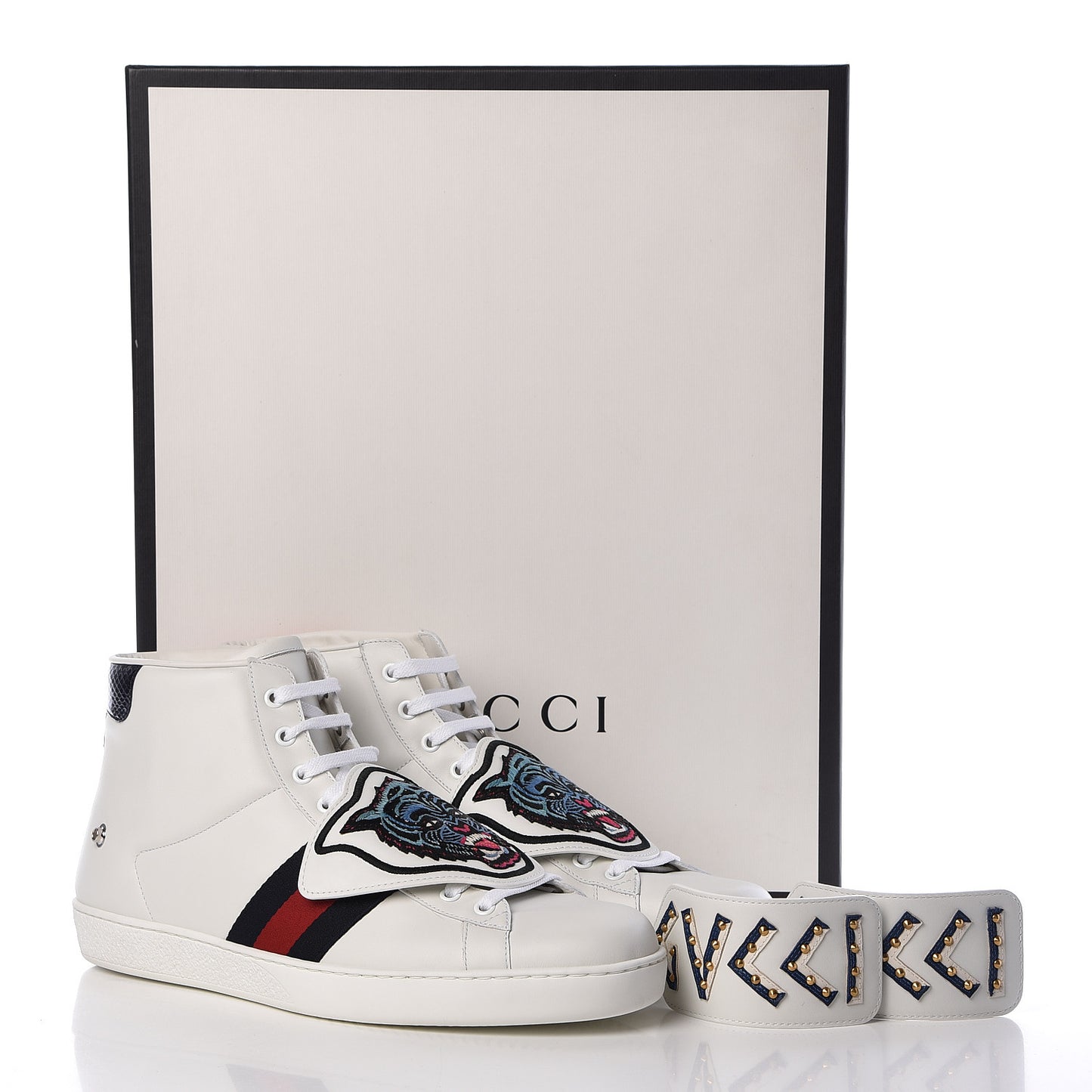 Calfskin Ayers Embroidered Web Mens Ace Removable Patches High Top Sneakers 11 White