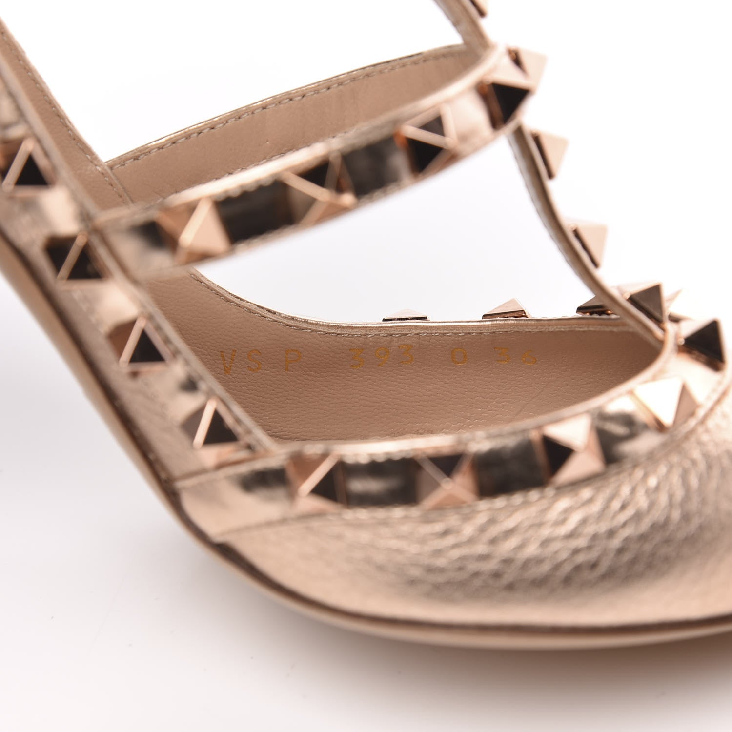 Valentino Garavani Metallic Pebbled Calfskin Rockstud Ankle Strap 100mm Pumps 36 Rame 8 of 9