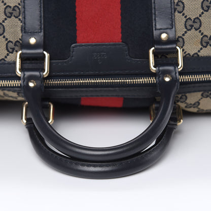 Gucci Monogram Selleria Calfskin Vintage Web Medium Boston Beige Blue 14 of 19