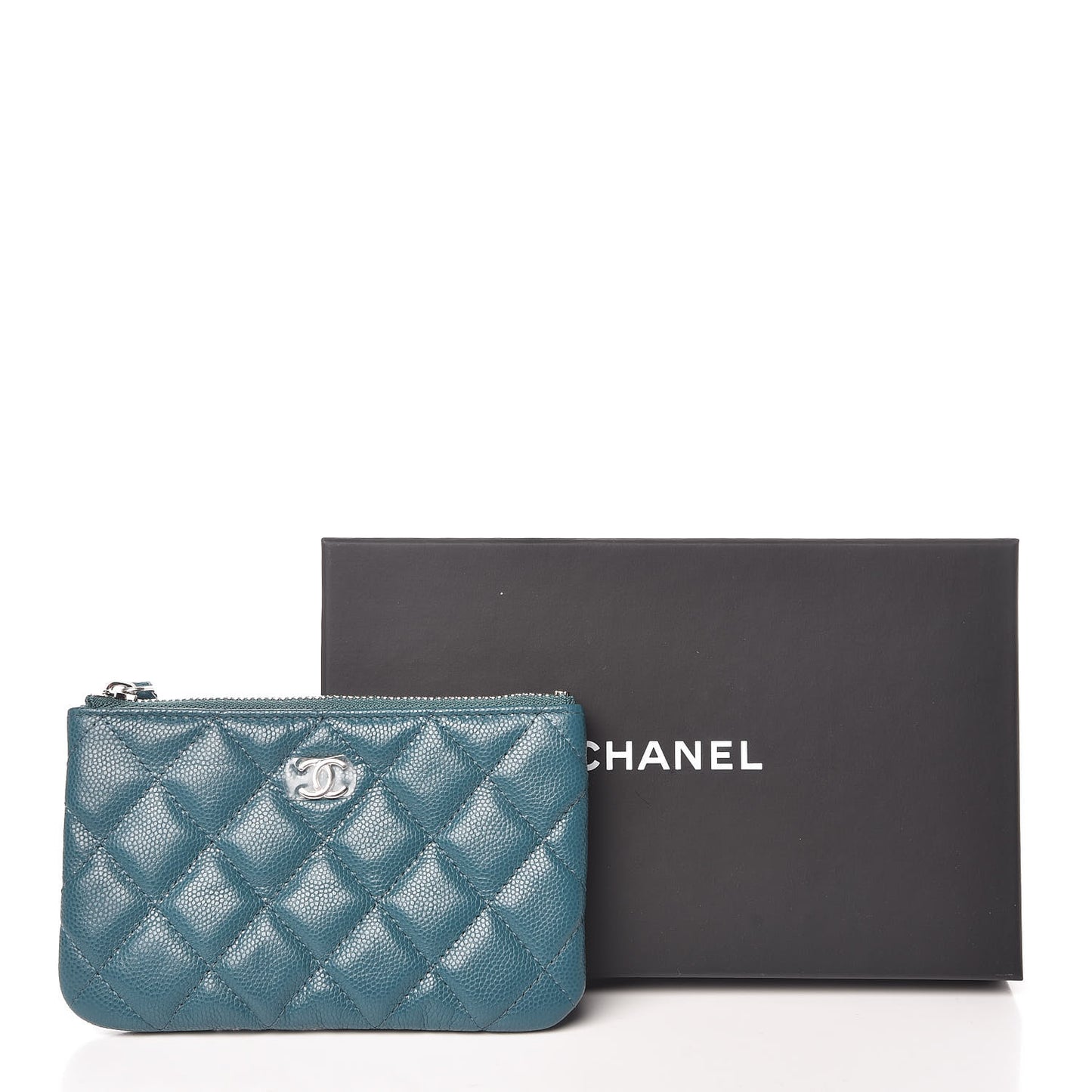 Caviar Quilted Small Cosmetic Case Dark Turquoise