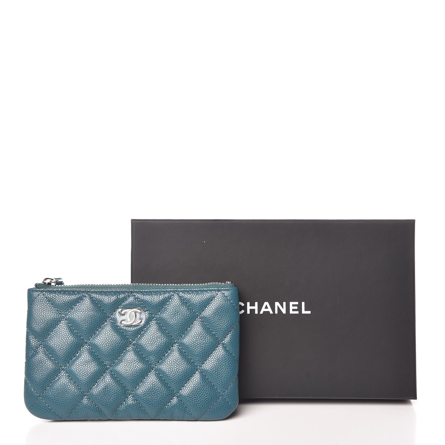 Chanel Caviar Quilted Small Cosmetic Case Dark Turquoise 8 of 8
