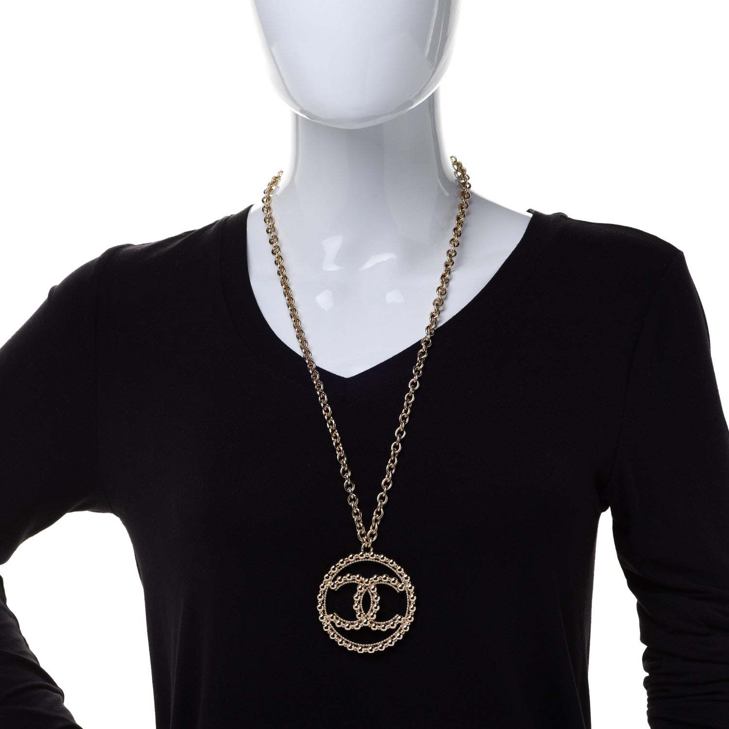 Chanel Metal Bead CC Round Pendant Necklace Gold 2 of 6