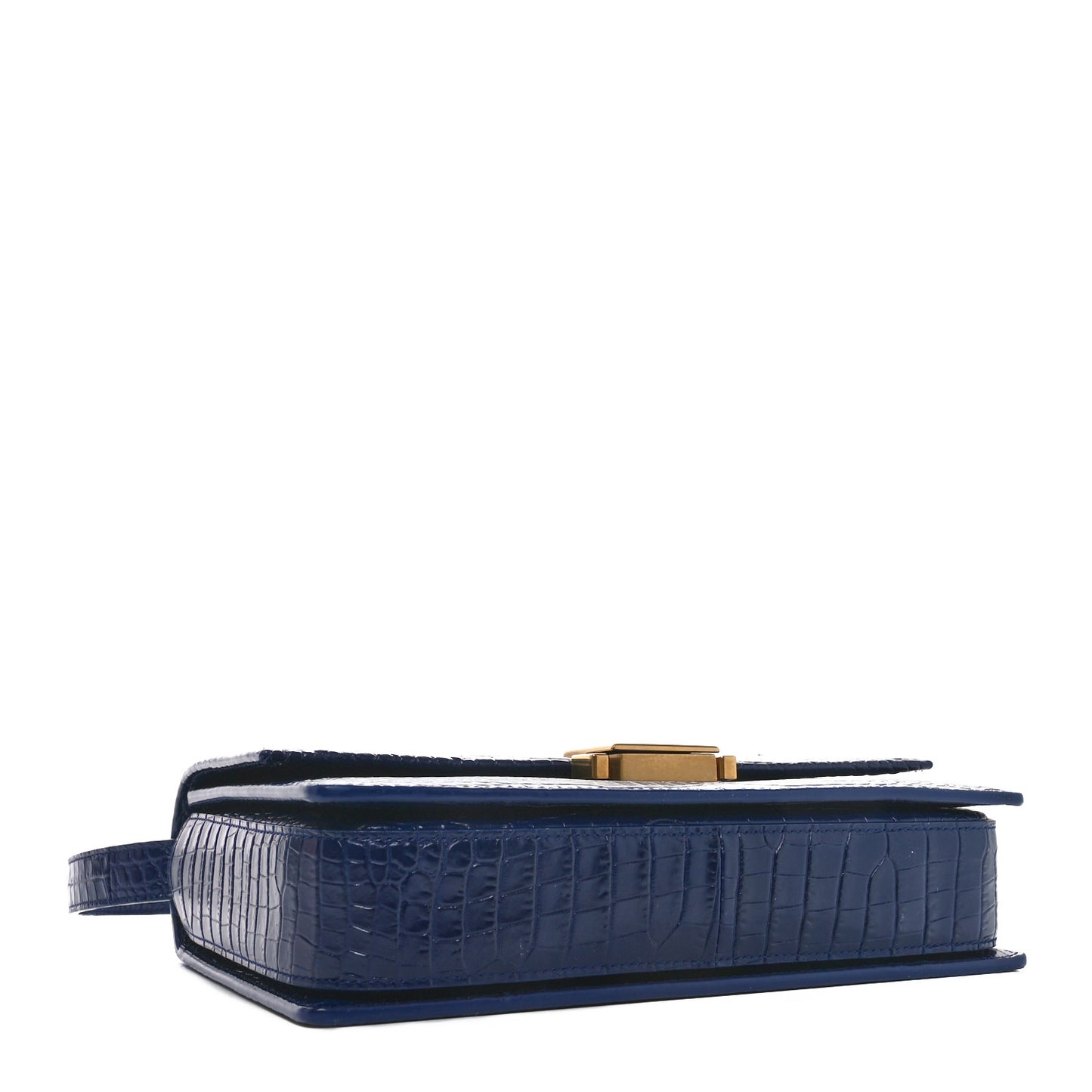 Calfskin Crocodile Embossed Medium Bellechasse Satchel Navy