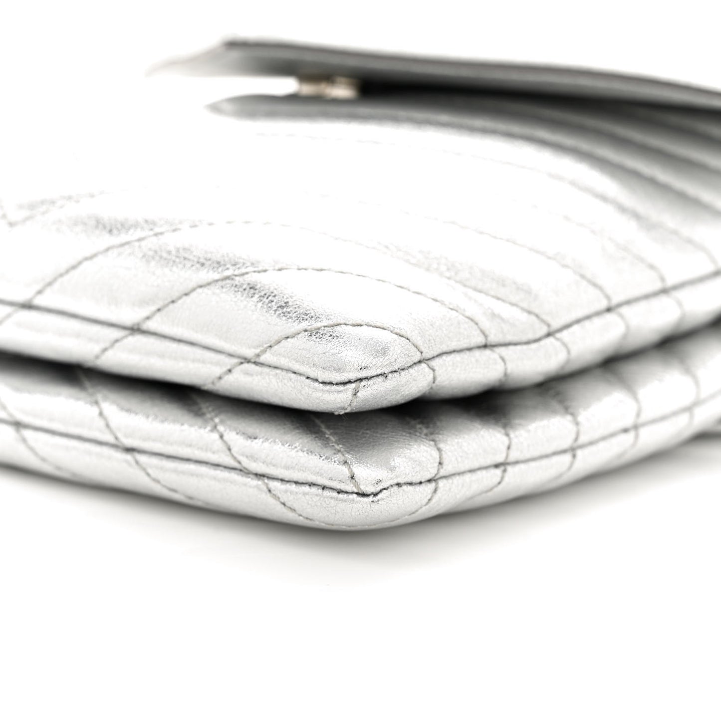 Metallic Lambskin Quilted Double Flap Bag Silver