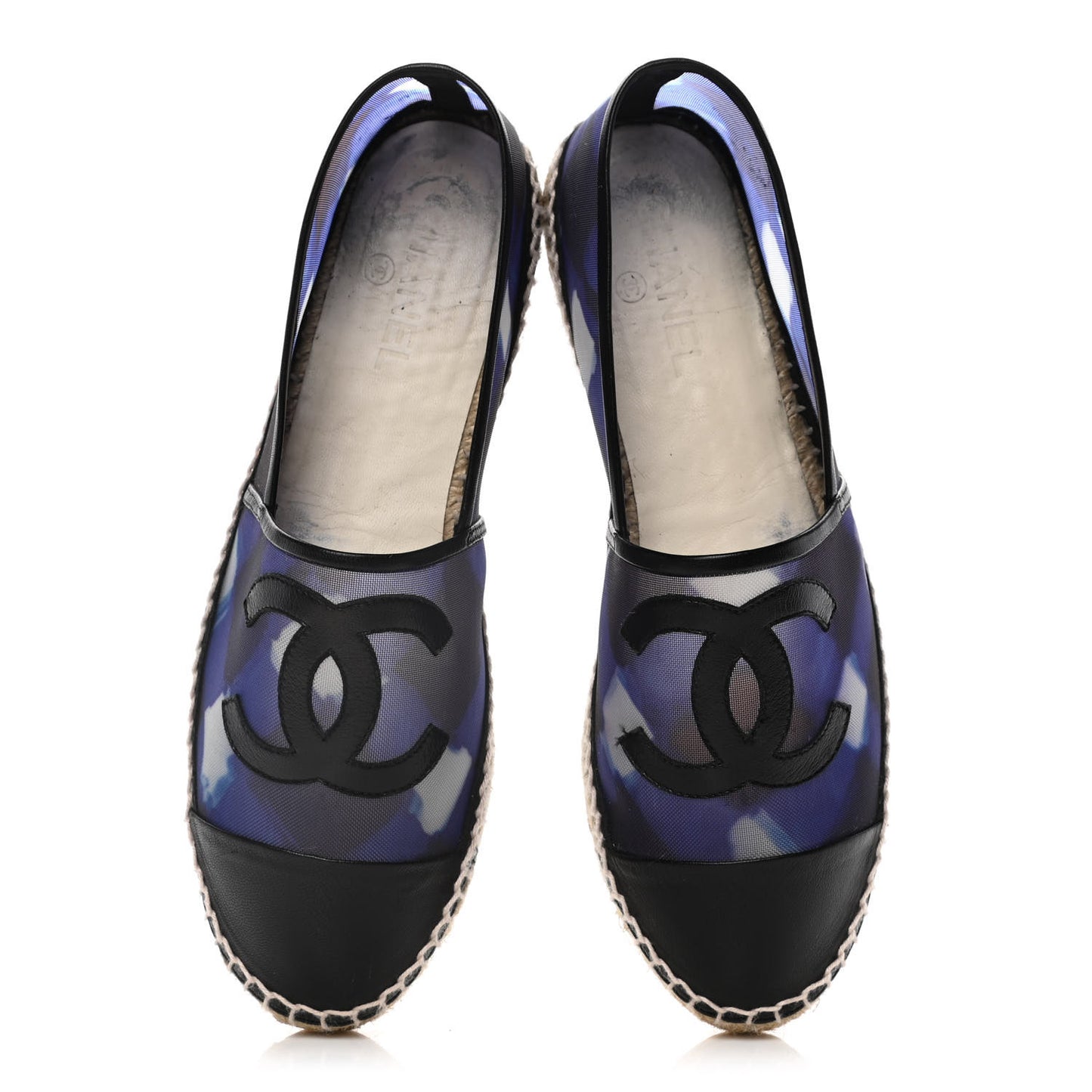 Mesh Lambskin Check Print CC Espadrilles 41 Blue Black White