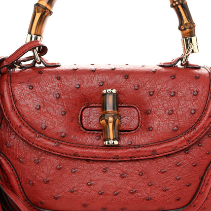 Gucci Ostrich Medium New Bamboo Top Handle Bag Red 8 of 11