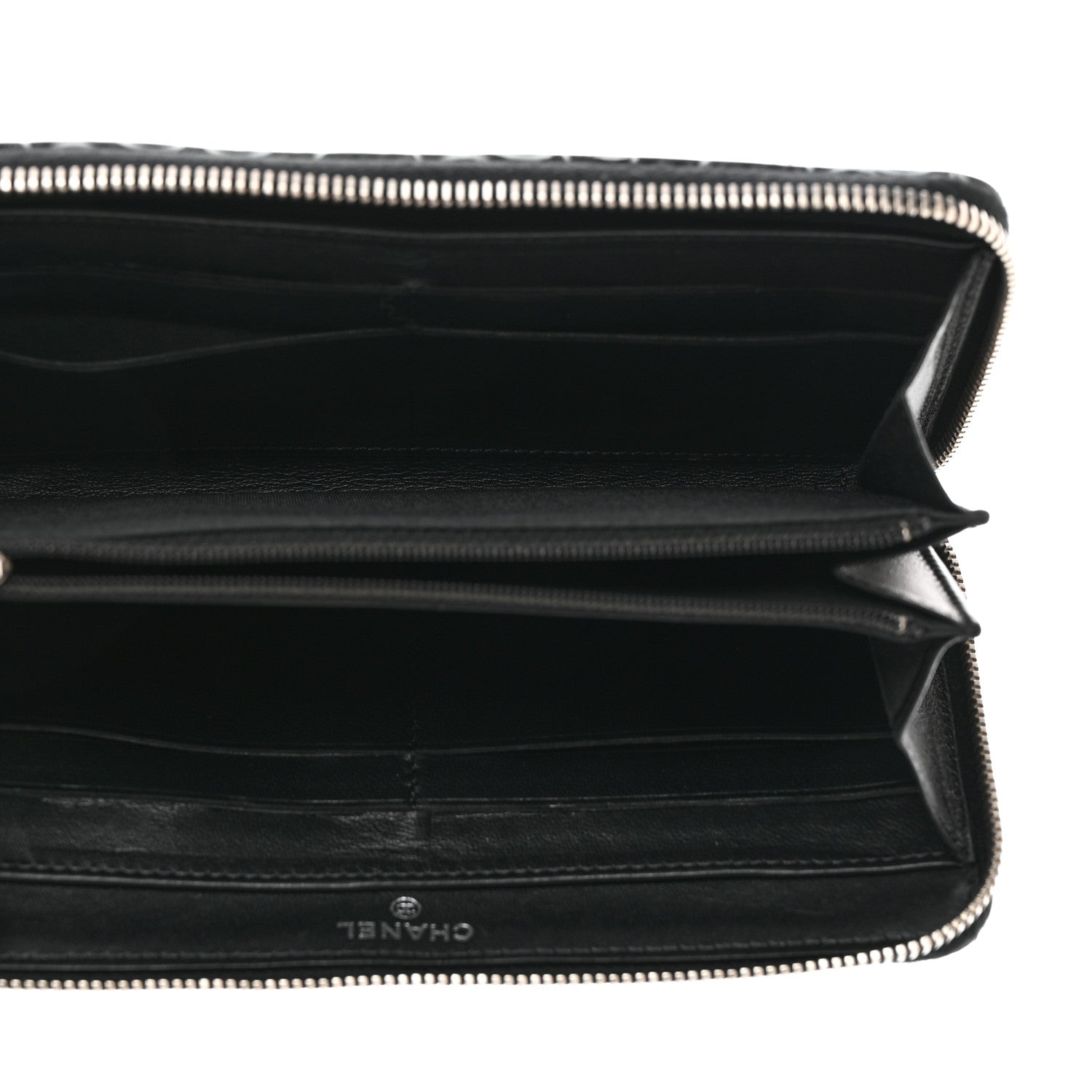 Chanel Lambskin Camellia Embossed Large Zip Around Gusset Wallet Black White 6 of 11