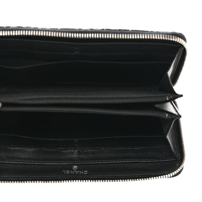 Chanel Lambskin Camellia Embossed Large Zip Around Gusset Wallet Black White 6 of 11