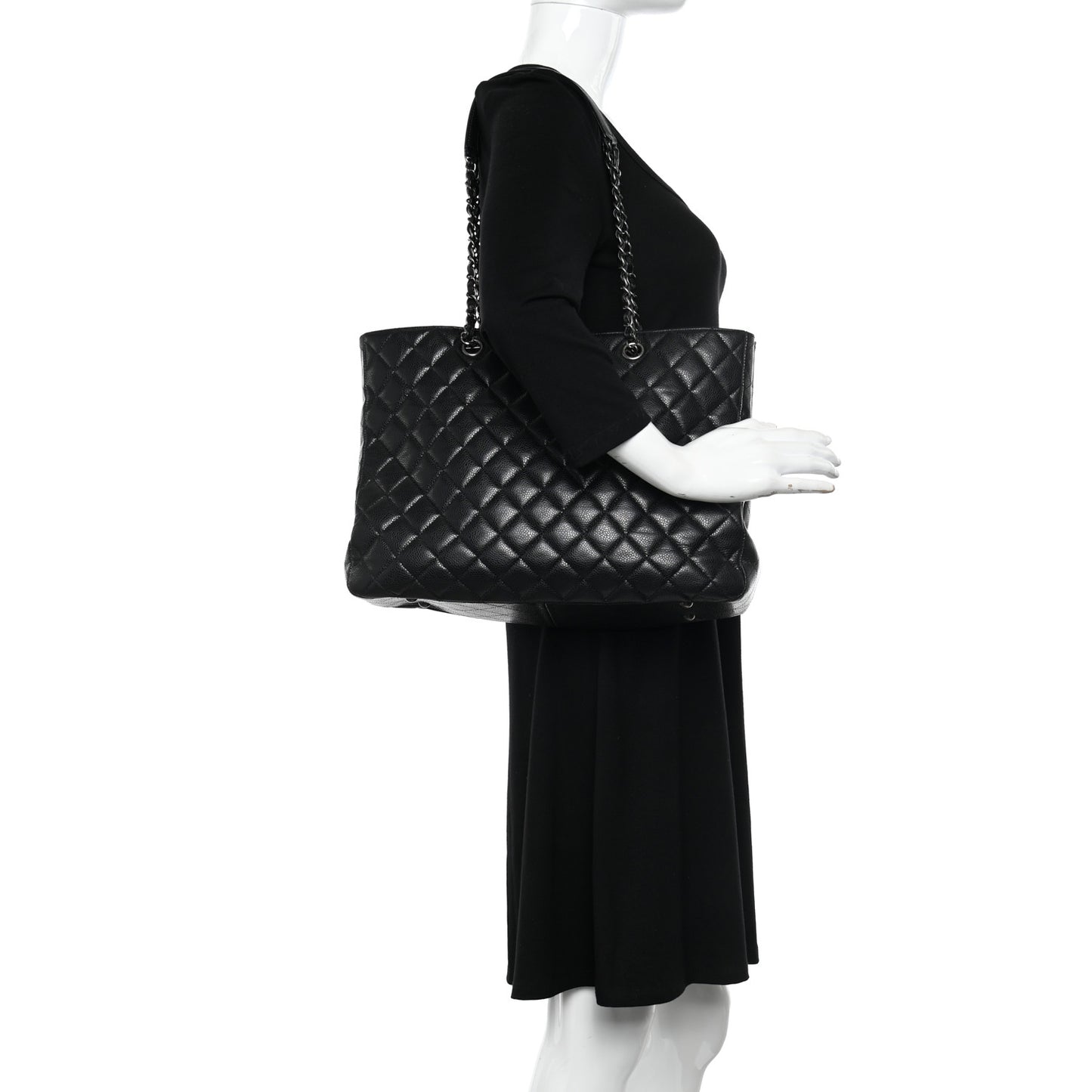 Caviar Quilted Large Shopping Tote Black
