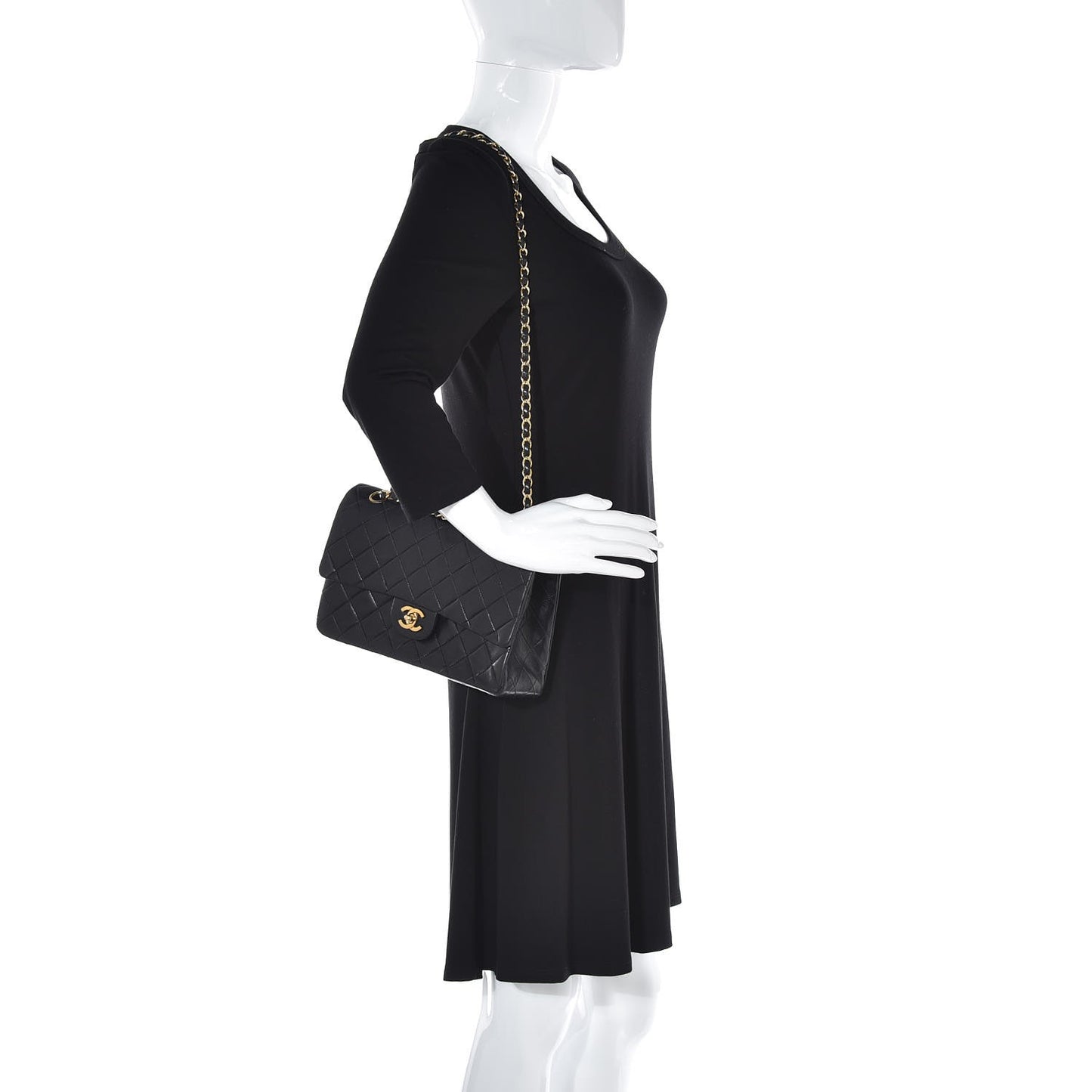 Lambskin Quilted Medium Double Flap Bag Black